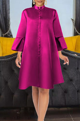 Vestido midi sencillo de satén con mangas acampanadas y corte A, de talla grande, en color liso